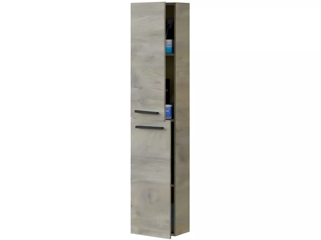 Colonne salle de bain Suspendue avec 2 Portes coloris Alaska chêne à nœuds - Hauteur 150 x Longueur 30 x Profondeur 25 cm