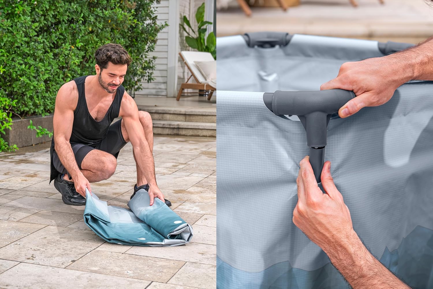 Bestway Lay-Z-SPA Eisbad Glacial Dip, 90 x 80 cm, 253 Liter, Polar-Shield, TriTech-Material, Filterpumpe, Abdeckplane, Eismuster, Stahlrahmen, GS-Zertifiziert, DEKRA
