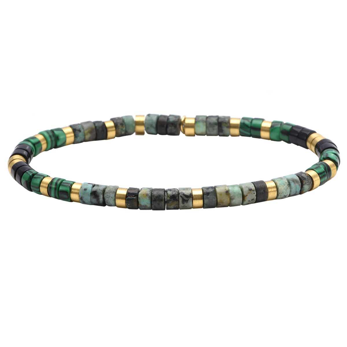 Bracelet Perles Heishi 4mm Turquoise Aficaine Et Malachite