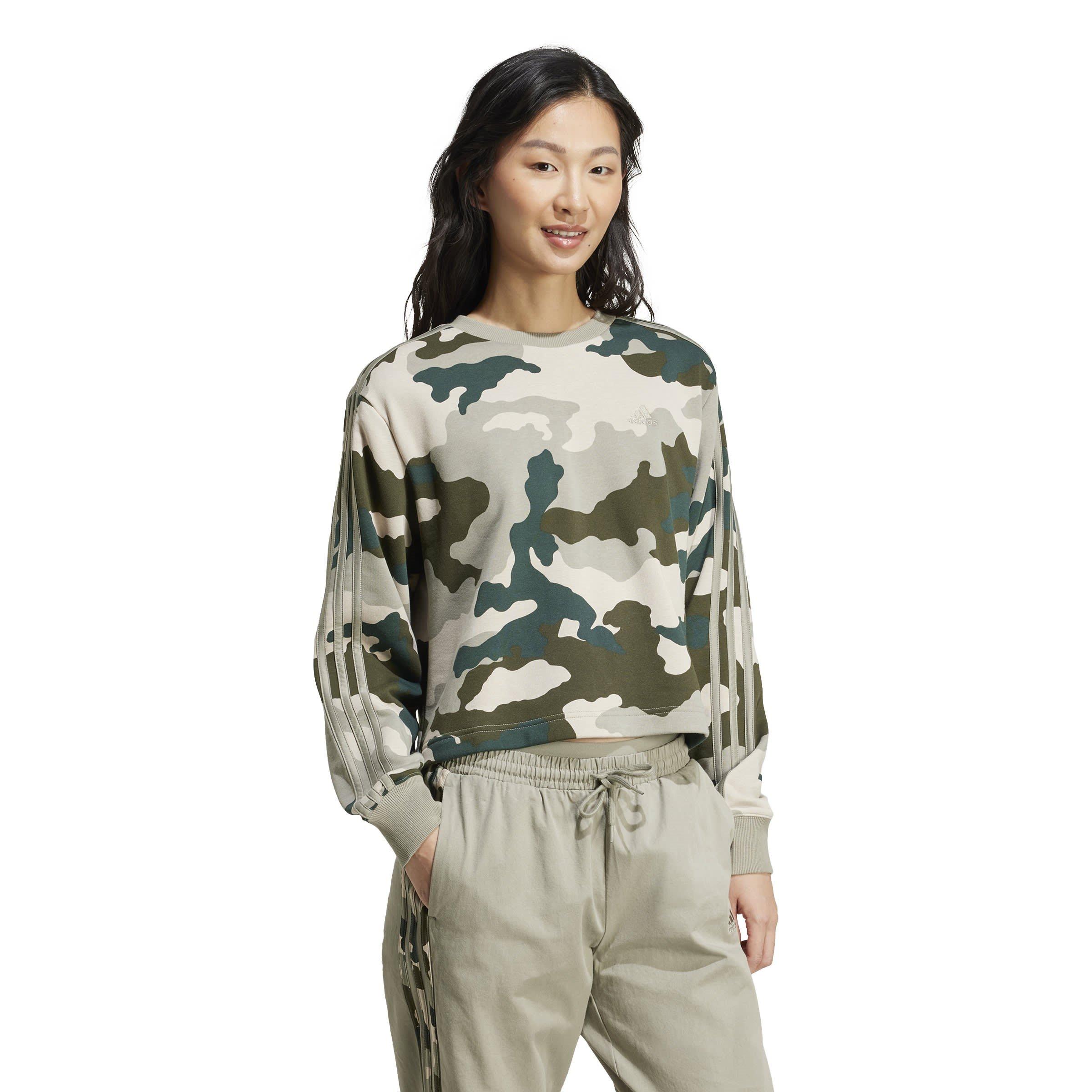 adidas Essentials 3-Stripes Camo-Print Cropped Sweatshirt womens