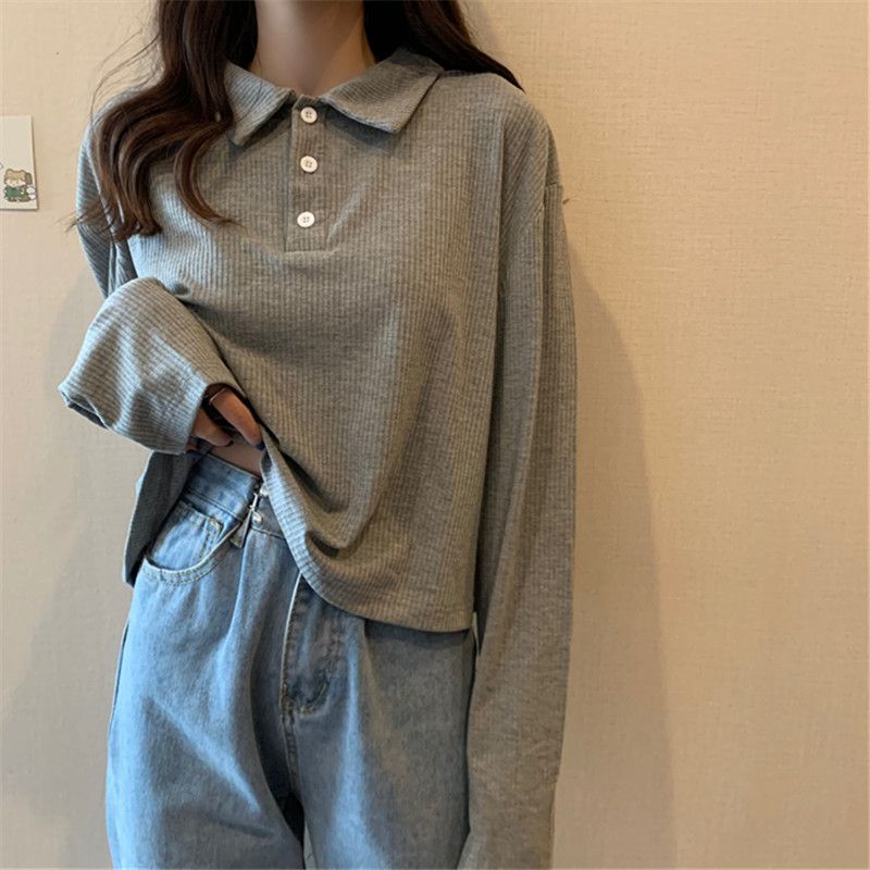 Superduper - Effen poloshirt met lange mouwen