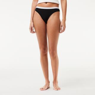 Lot de 3 strings siglées en coton stretch Culottes & bas - Noir - Lacoste - Femme