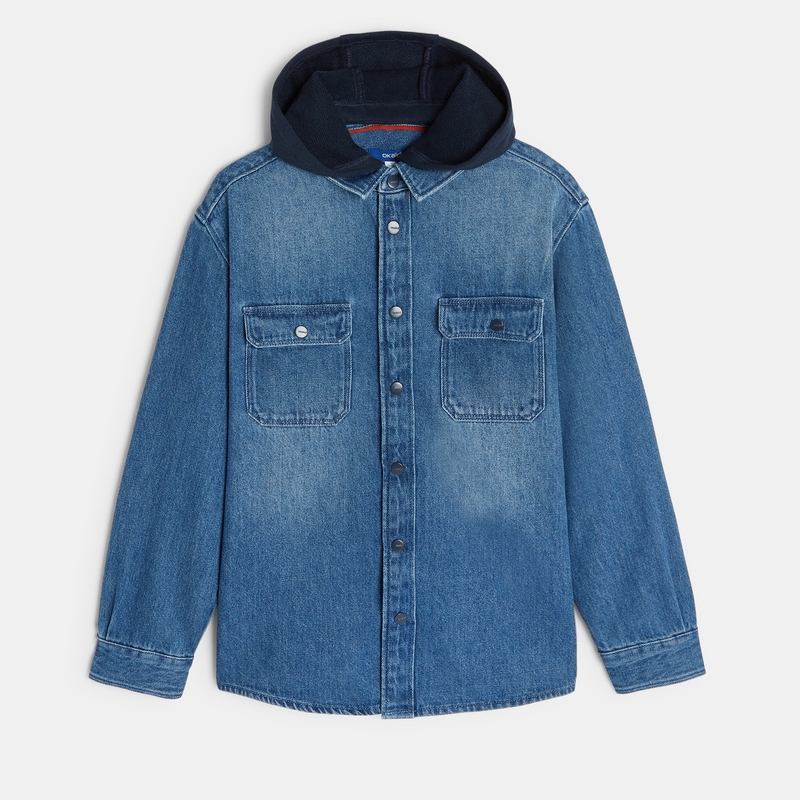 Surchemise en jean à capuche amovible bleue garçon