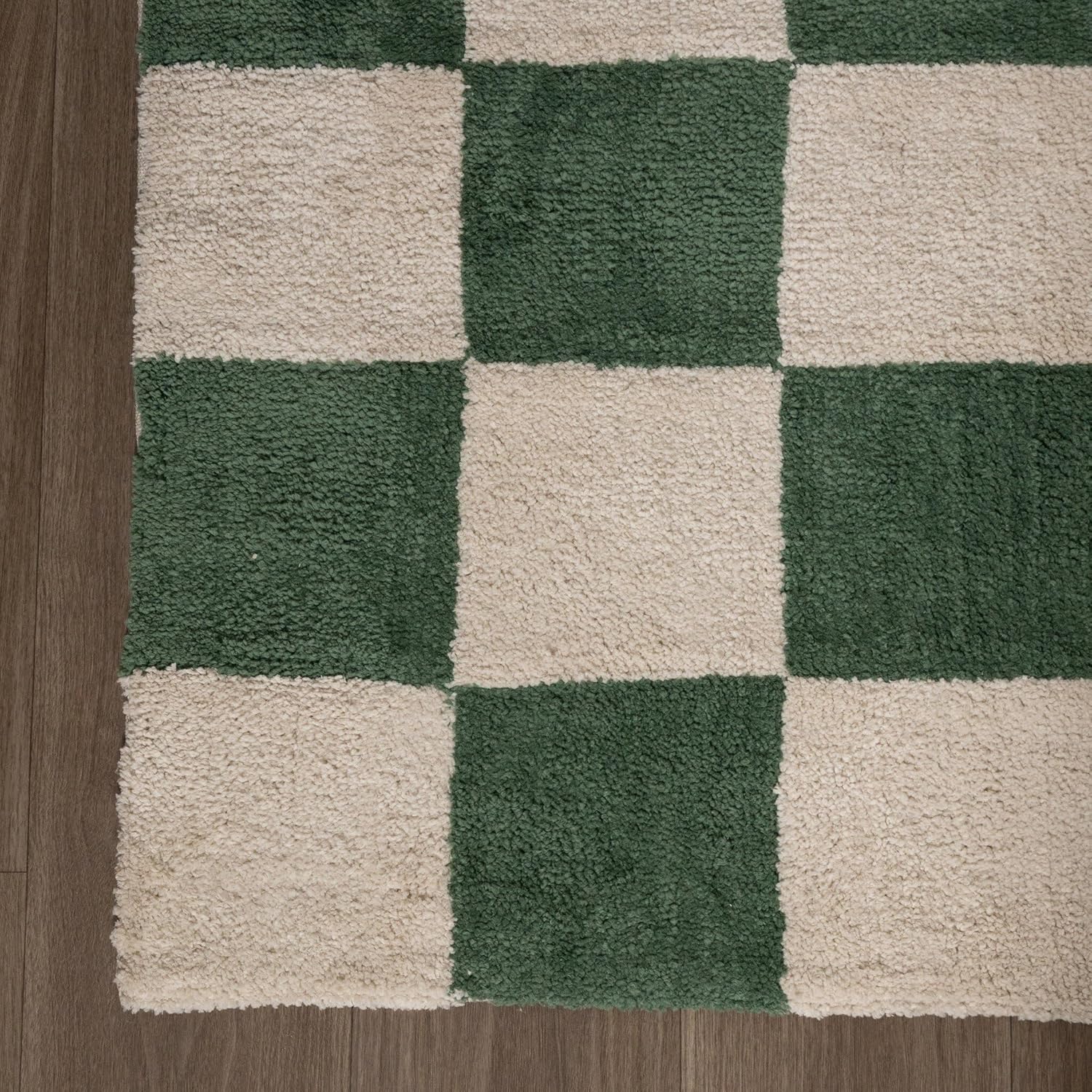 FRAAI | Home & Living Teppich Kariert - Blox Grün Weiß - Baumwolle, Polyester - Hochflor - Blöcke, Kariert - Waschbar in Waschmaschine - Modern - Wohnzimmer, Schlafzimmer, Büro - Carpet