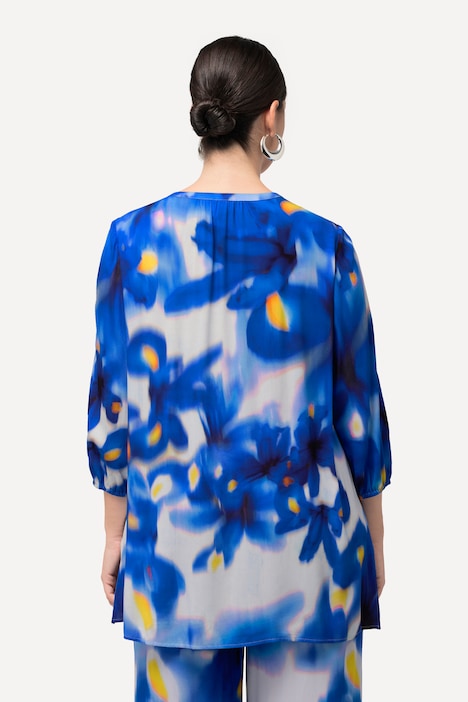 Tunika, Blüten, A-Linie, Rundhals, 3/4-Arm