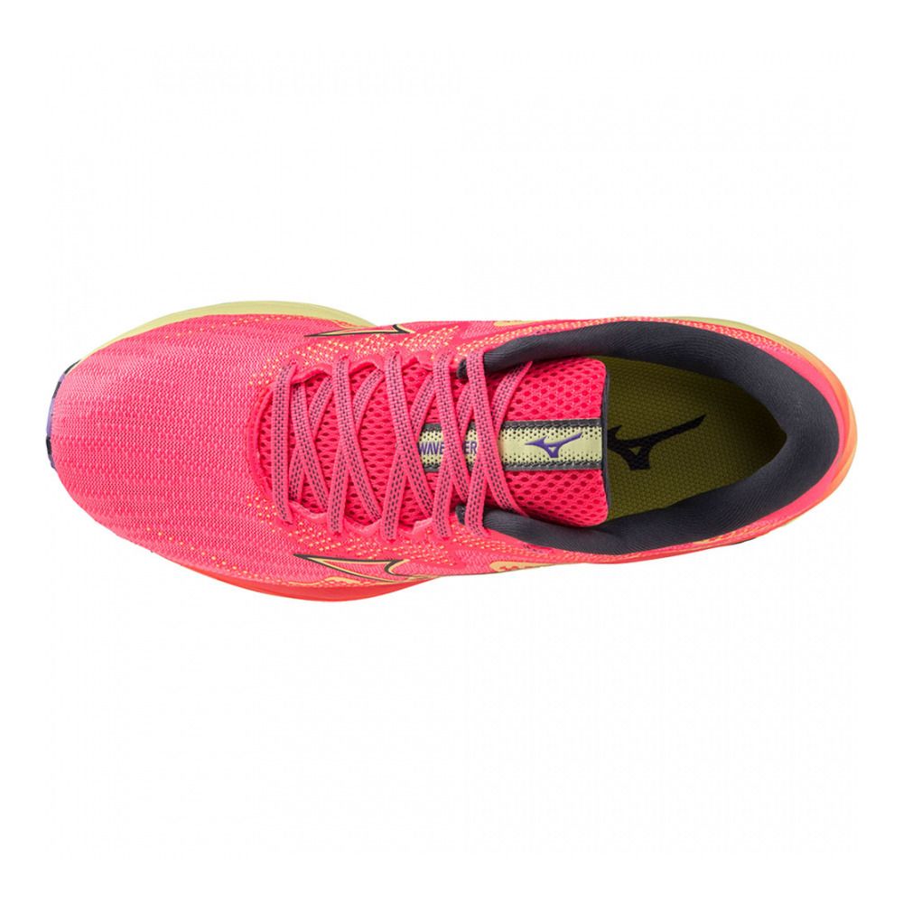 Mizuno WAVE RIDER 27 - Chaussures running Femme high-vis pink/ombreblue/luminous