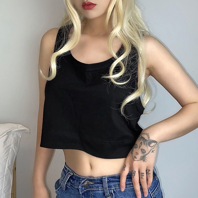 Dictynna - Tanktop met ronde hals en effen cropped mouwen