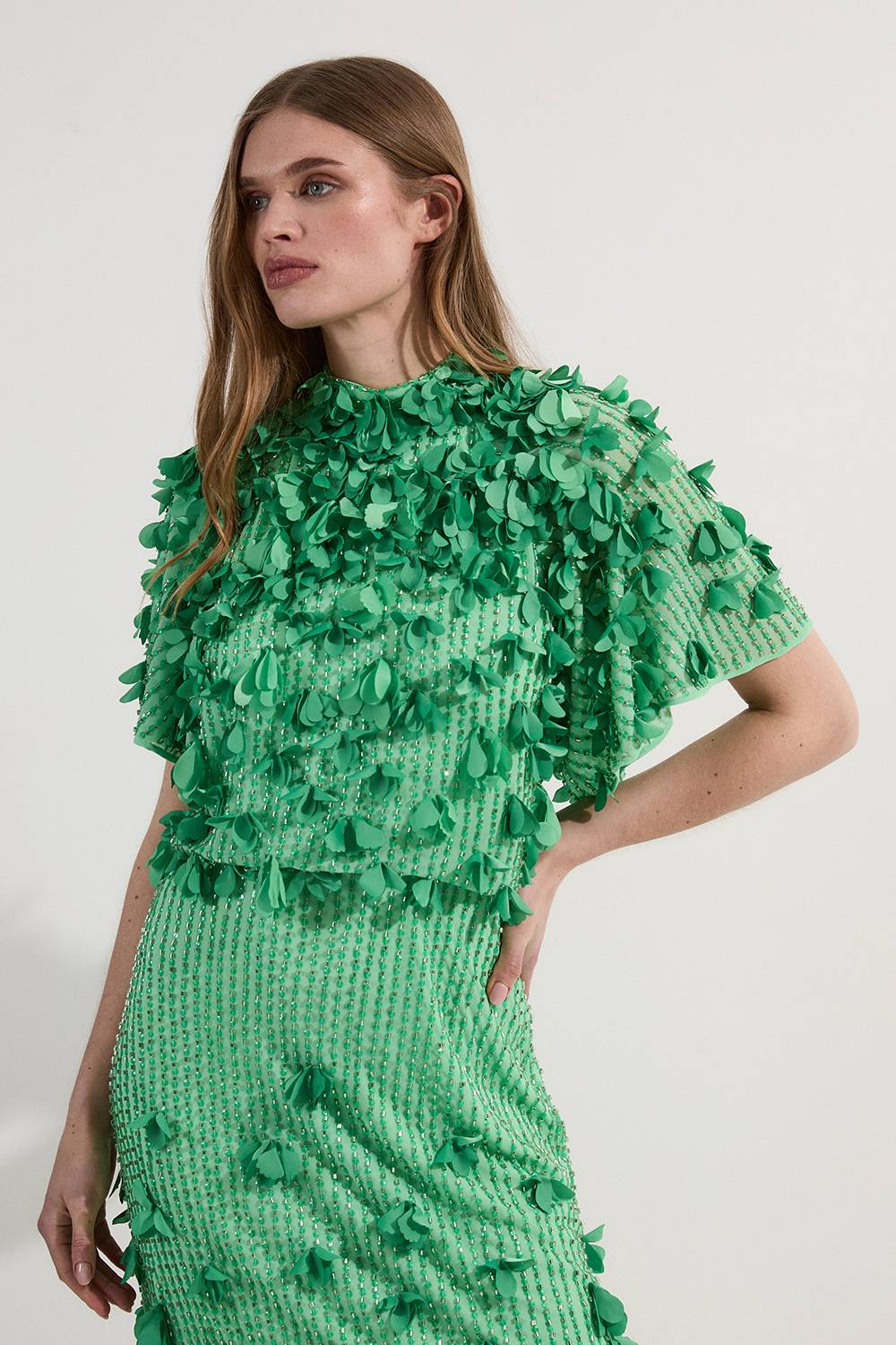 KarenMillen Petite Robe Midaxi Tissée à Appliques de Cristal et Manches Ange
