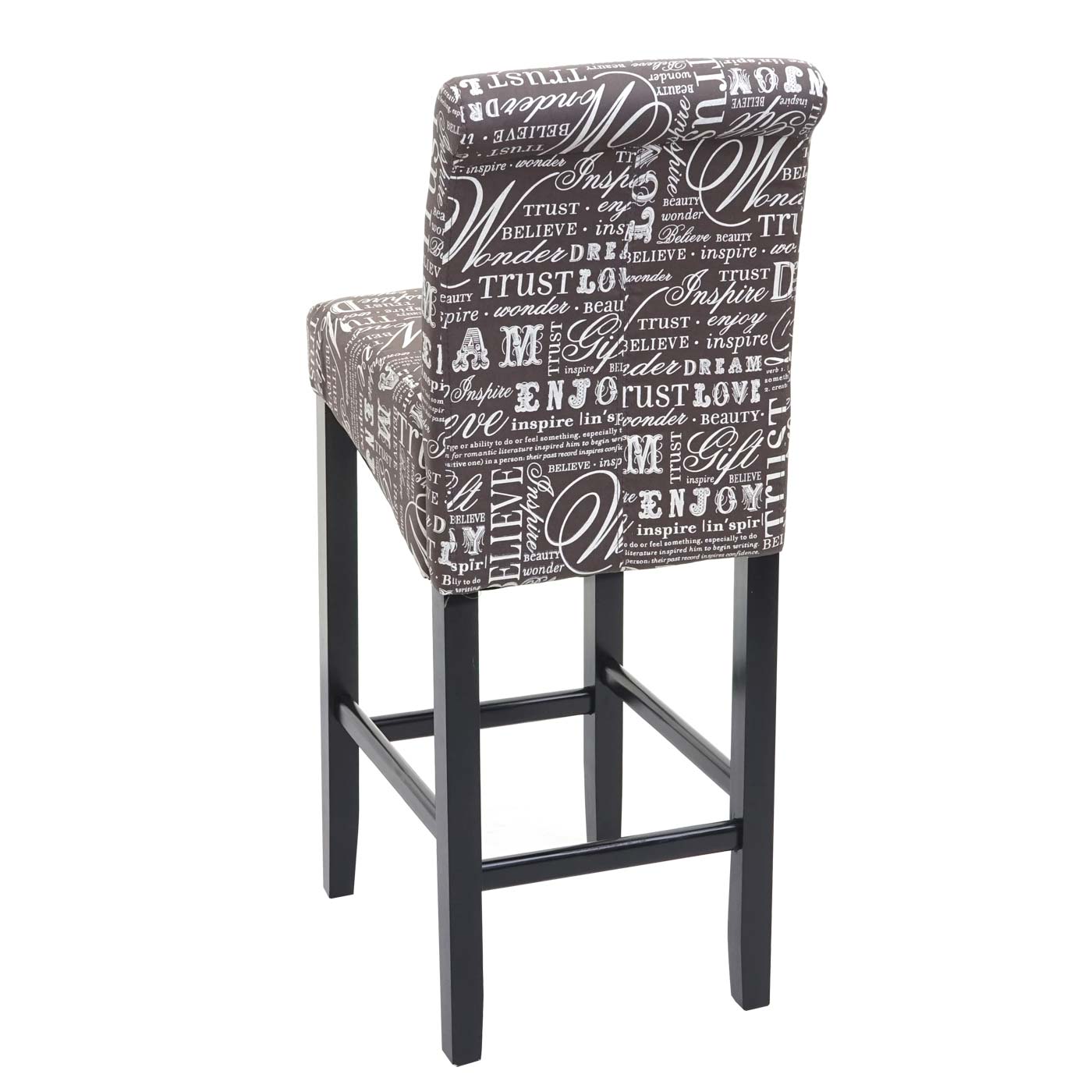 Barhocker MCW-C33, Barstuhl Tresenhocker, Holz MVG-zertifiziert ~ Schriftzug, grau, dunkle Beine, Stoff/Textil