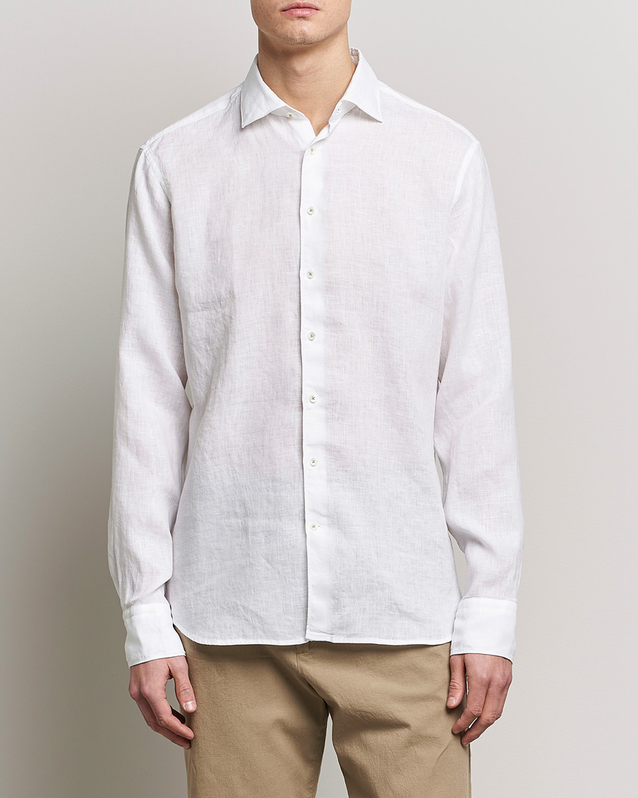 Stenströms Fitted Body Cut Away Linen Shirt White