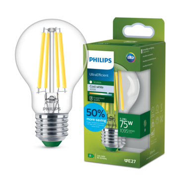 Philips LED peerlamp UltraEfficient transparant E27 75W koelwit licht