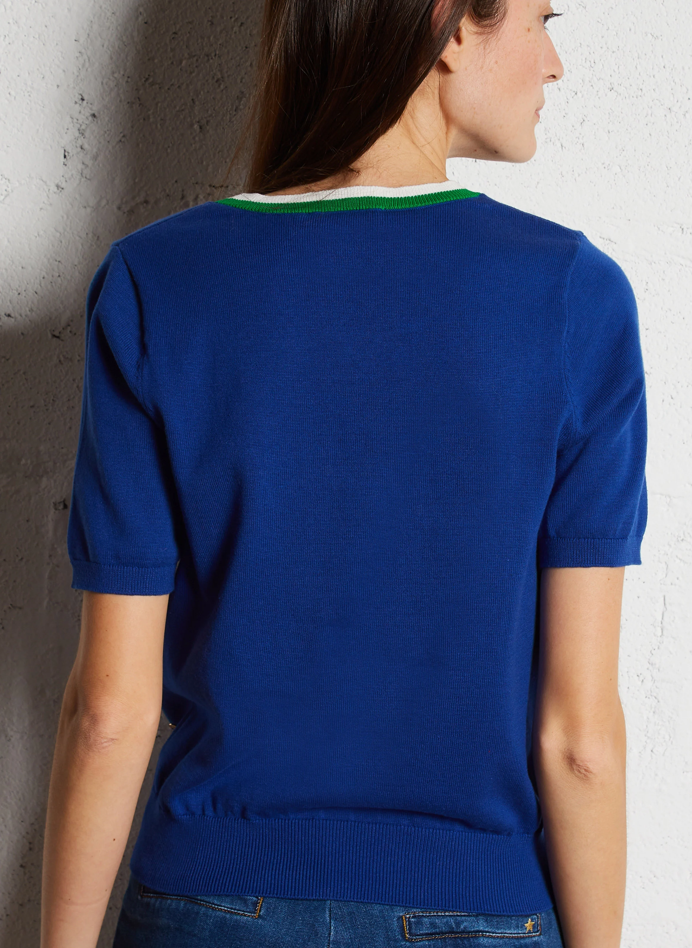 MAE - Pull droit manches courtes en coton | Bleu