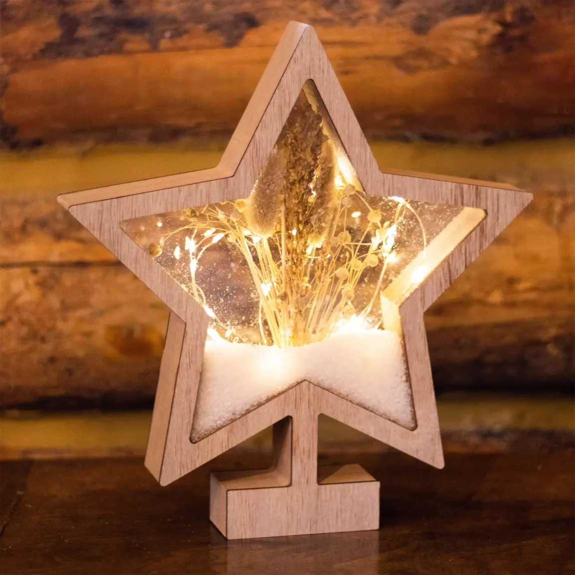 Etoile lumineuse à piles 25 LED (H28 cm) Wood Blanc chaud