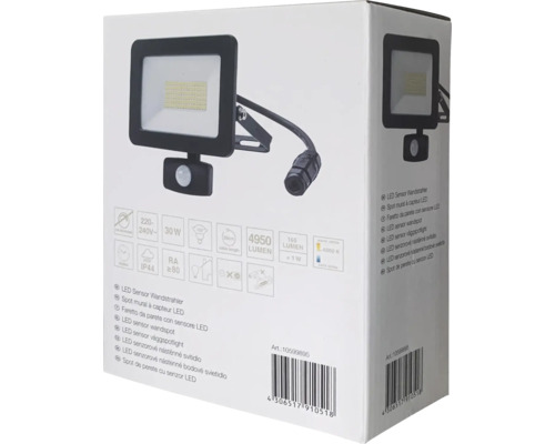 LED-sensorwandlamp IP44 30W 4950 lm 4000 K neutraal wit, netsnoer 3G1,0 mm² H05RN-F 0,3 m + snelsluiting, afmetingen (B x D x H): 153 x 65 x 191 mm