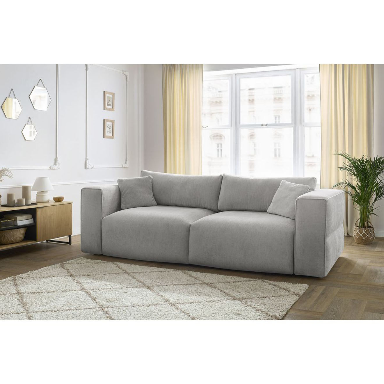Bobochic Canapé convertible coffre ezechiel gris clair - 265x109x82 cm