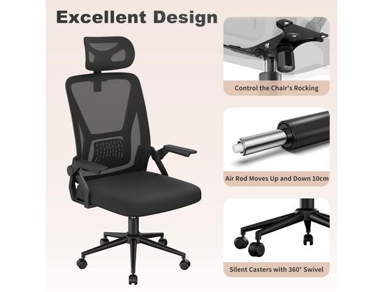 RATTANTREE - Fauteuil de bureau Chaise de bureau ergonomique réglable mesh noir