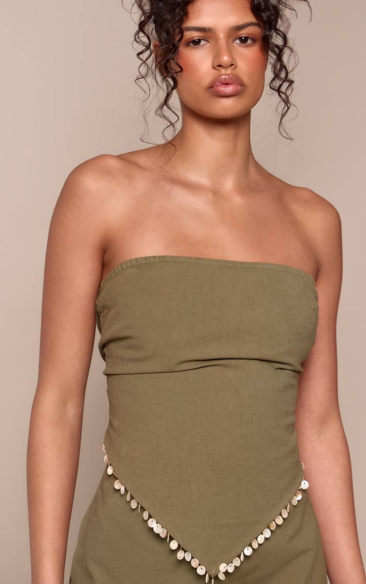 Kaki Haut Bandeau À Détail Frangé Assorti