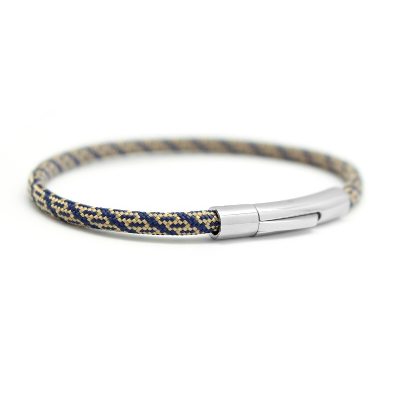 Bracelet cordon bleu et beige - Acier inoxydable - gravure FRIENDS
