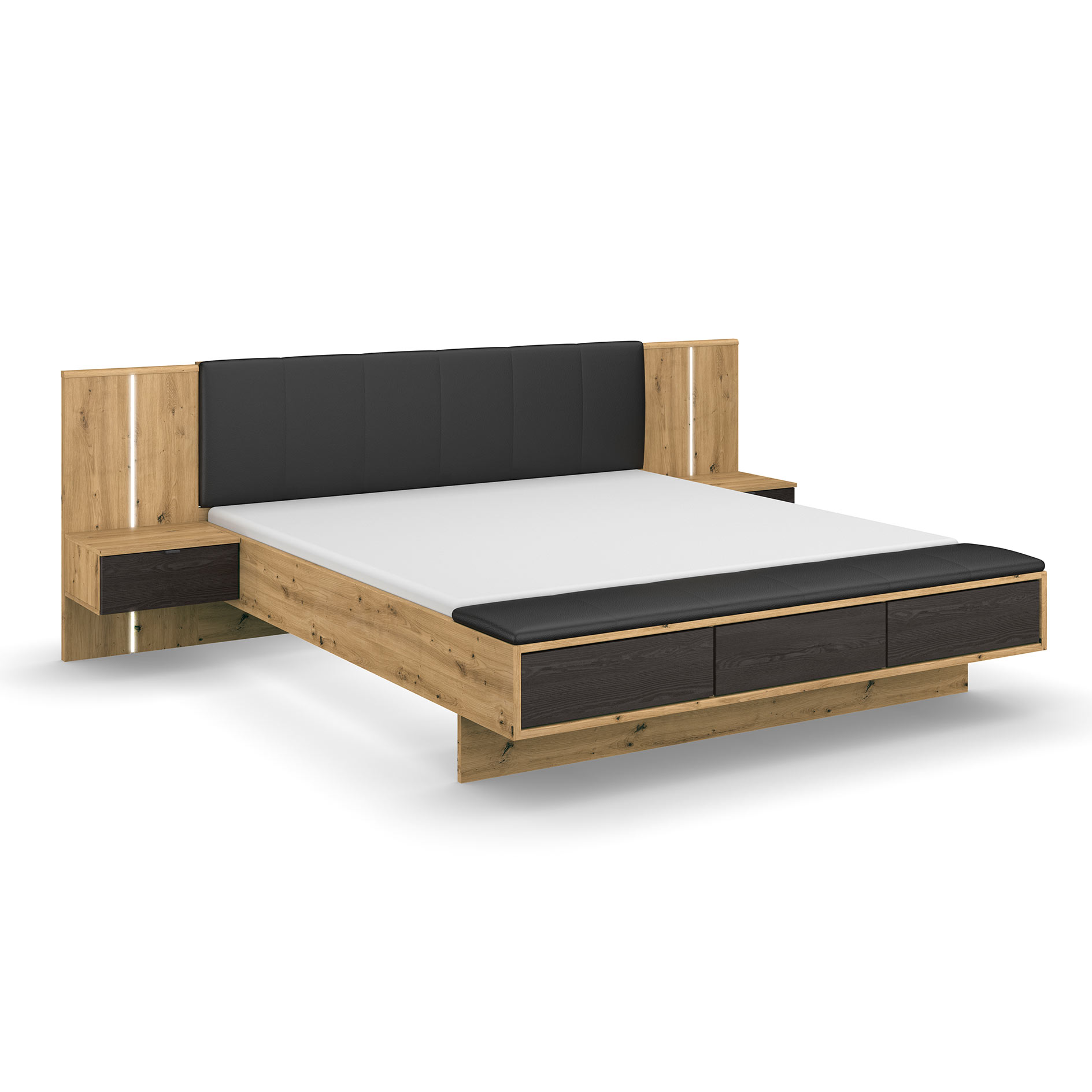 Bettanlage - Artisan Eiche-Eiche schwarz - mit Bettkästen - 180x200 cm