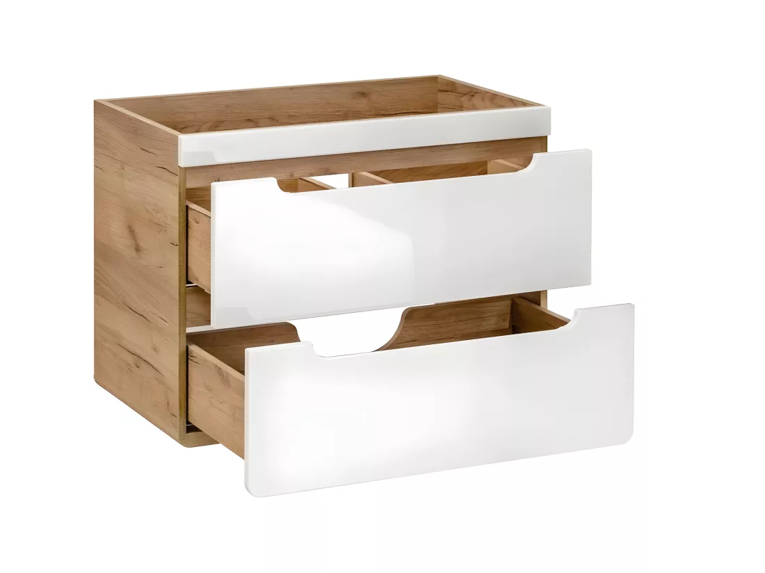 Meuble sous lavabo de salle de bain - Chêne artisanal doré et blanc brillant - L80-H59-P46 - ARRIBA