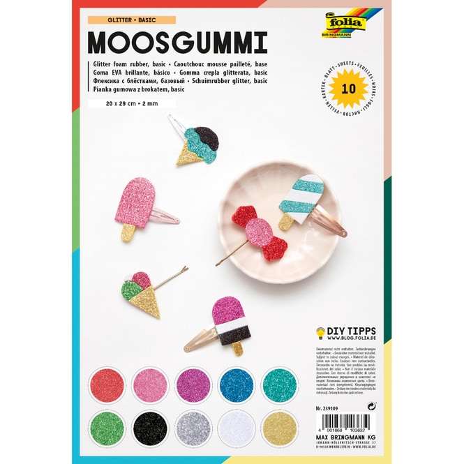 Folia - Moosgummi Glitter Basic, 10 Blatt