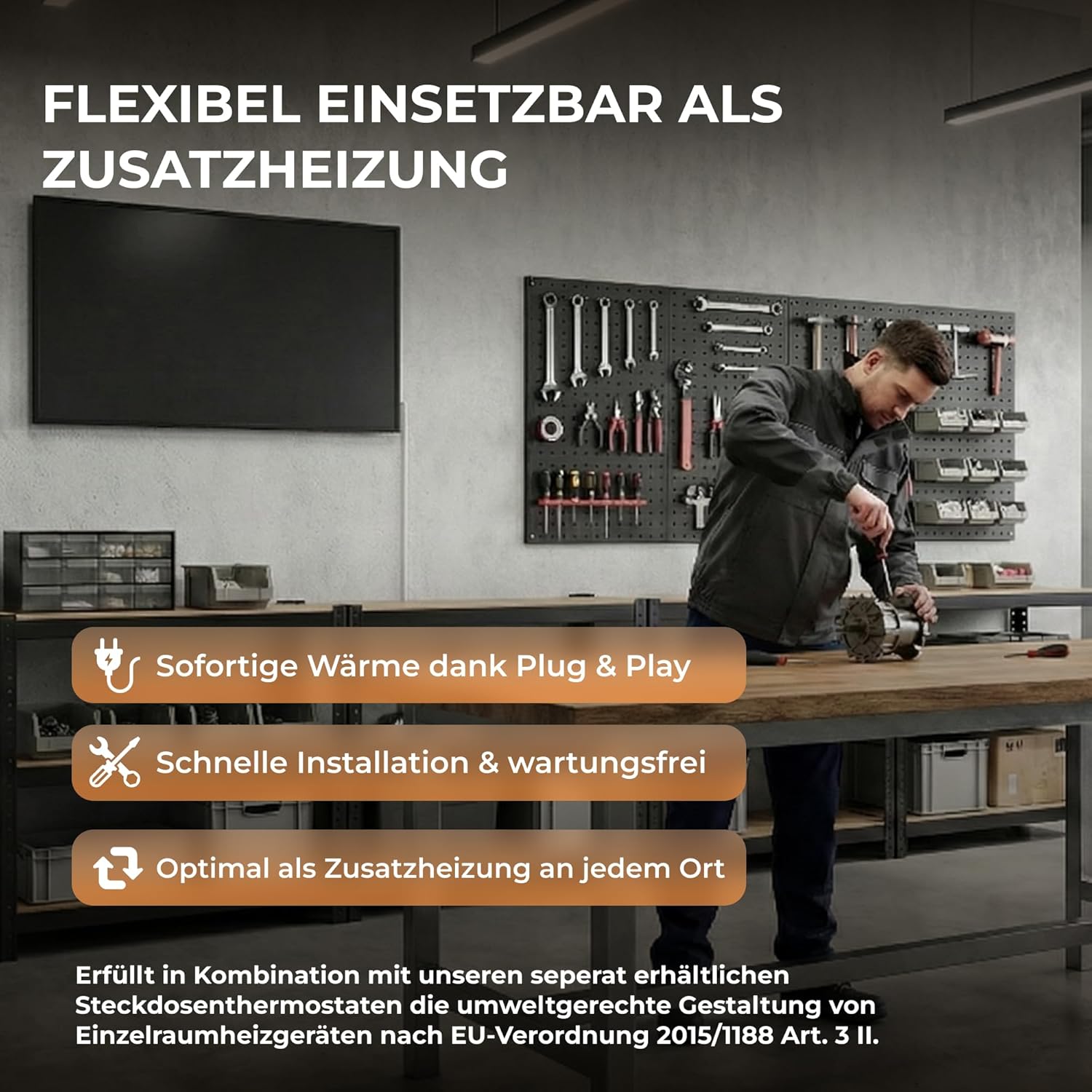 BR Bringer Infrarotheizung 1000 Watt - mit Thermostat und Fernbedienung - Infrarot Elektroheizung Energiesparend - TÜV & GS - Deutsche Qualitätsmarke (schwarz)
