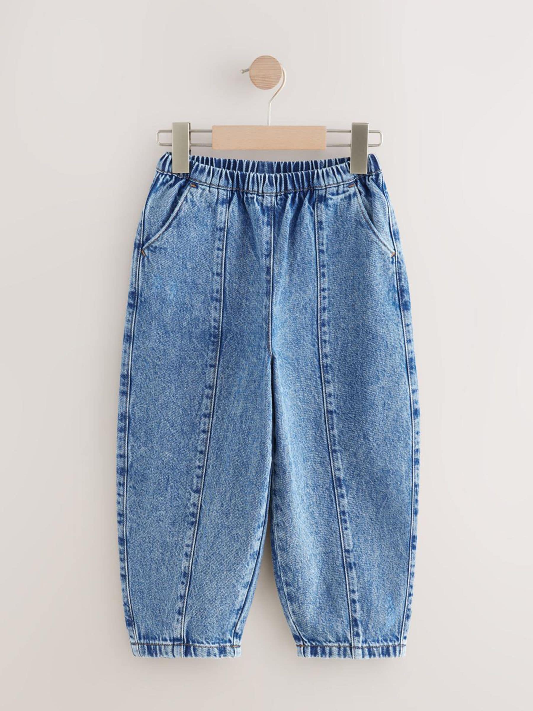 Middenblauw denim - Barrel jeans met elastische taille (3-16jr)