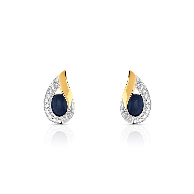 Boucles d'oreilles or 750 2 tons goutte saphirs et diamants