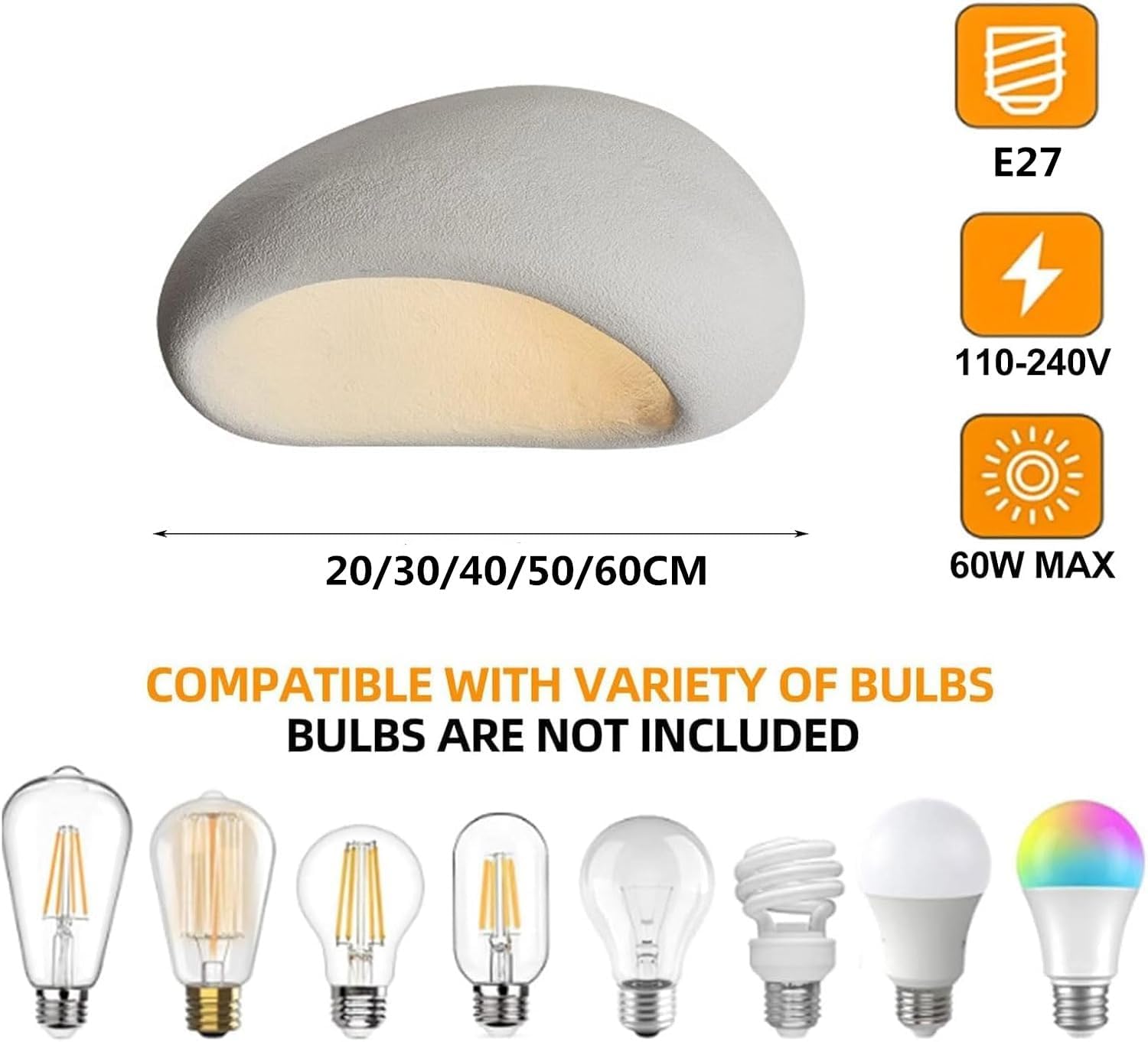 Moderne Einfache Deckenleuchte E27 Wabi-sabi Flush Mount Deckenlampe Lampenschirm Aus Polyethylen Japanischer Stil Heimdekoration Beleuchtung Für Schlafzimmer Wohnzimmer Kücheninsel(50CM)