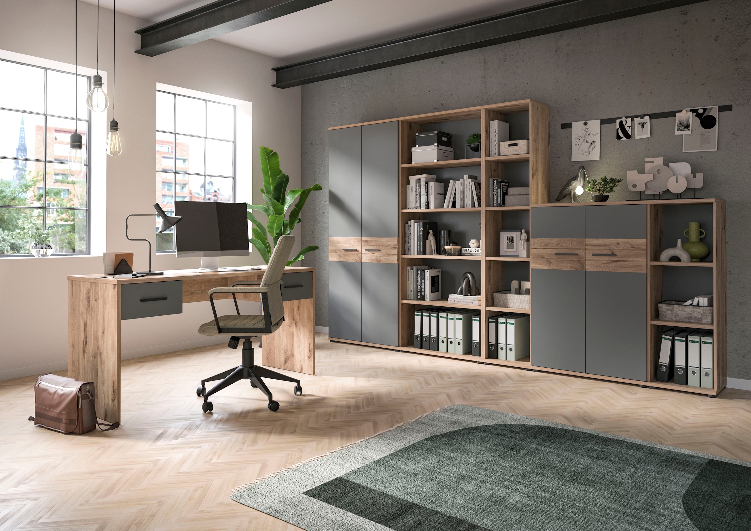 INOSIGN Eckschreibtisch »Riga, Breite 170cm, in Nox Oak Nachbildung und Basalt grau« Bürotisch, Schreibtisch, Ecktisch, Arbeitszimmer, Computertisch