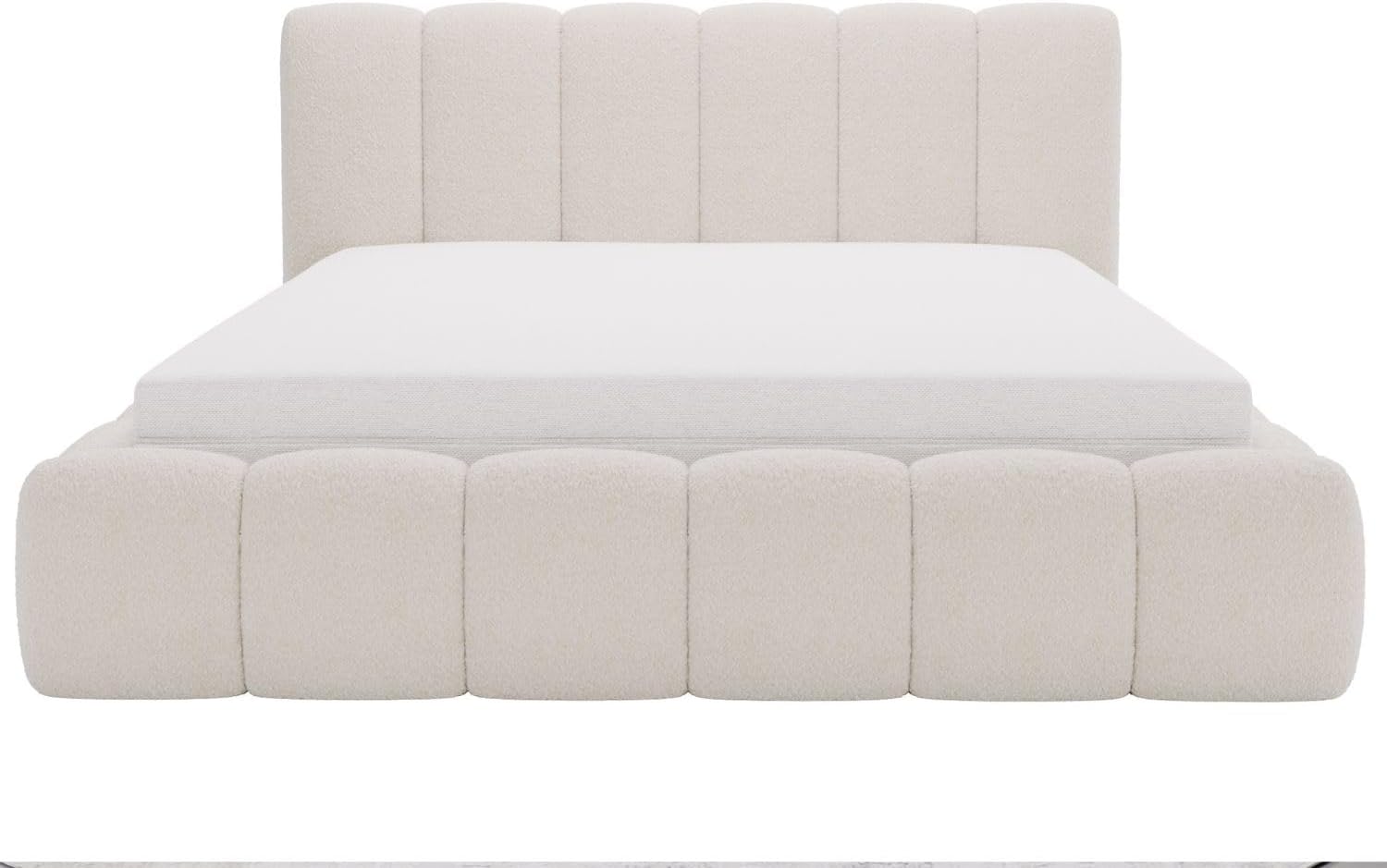GRAINGOLD Cloud Bett 160x200, Polsterbett mit Bettkasten, Polsterbett mit Stauraum, Bouclé-Stoff, mit Lattenrost, mit Kopfteil, ohne Matratze (Beige, 160x200)