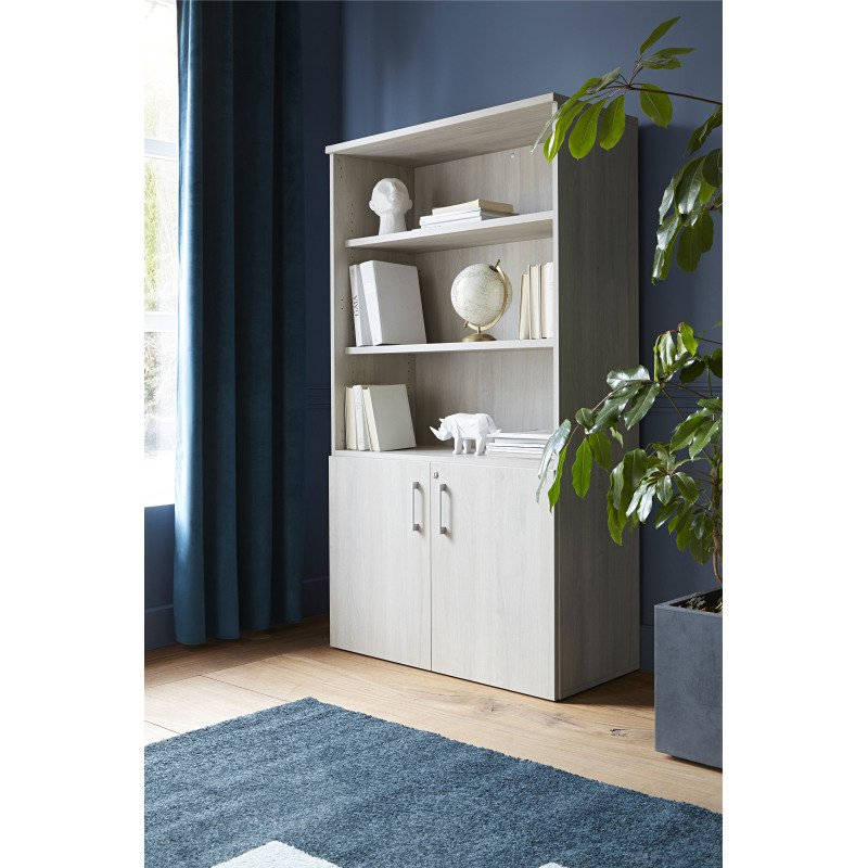 Bibliothèque bois avec portes basses Ecla H 182 x L 100 x P 46 cm