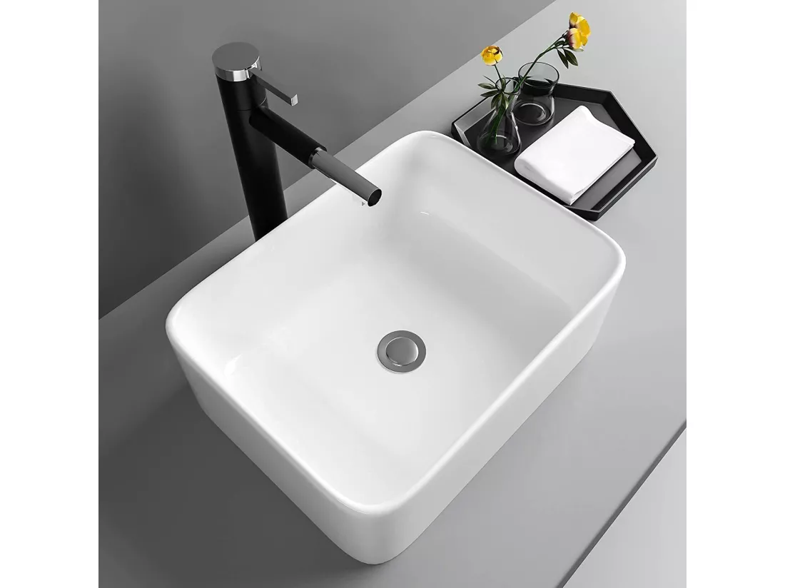 Lavabo Rectangulaire Moderne en Céramique, Évier de Salle de Bain, Bac à Laver Blanc, 400x300x135mm