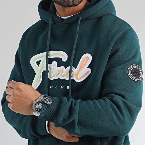 Sweat Capuche Broderie Sunset 1096 Vert Bouteille