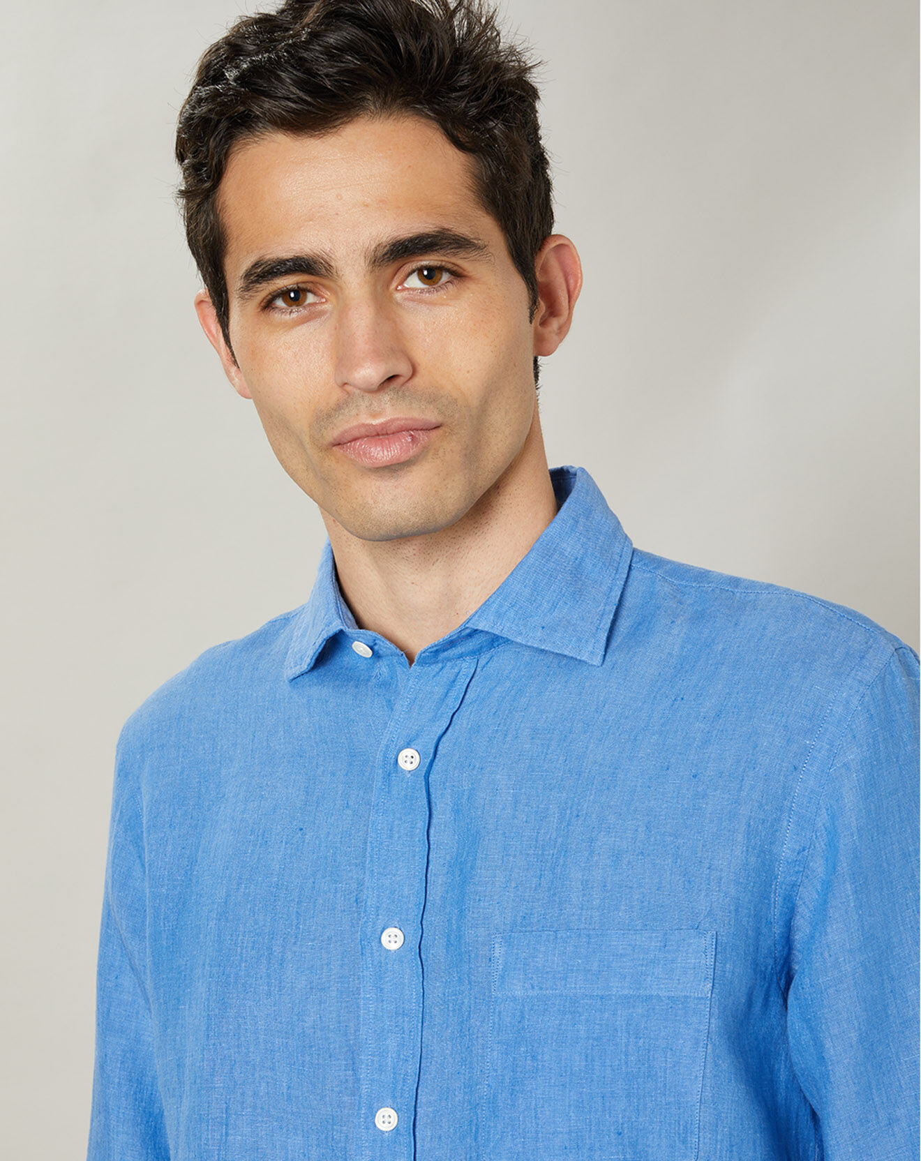 Hartford Chemise regular 100% Lin Paul azur