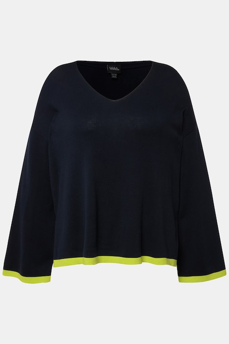 Pullover, farbige Bündchen, V-Ausschnitt, Langarm
