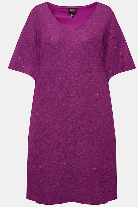 Midikleid, A-Linie, Glitter, V-Ausschnitt, 3/4-Arm