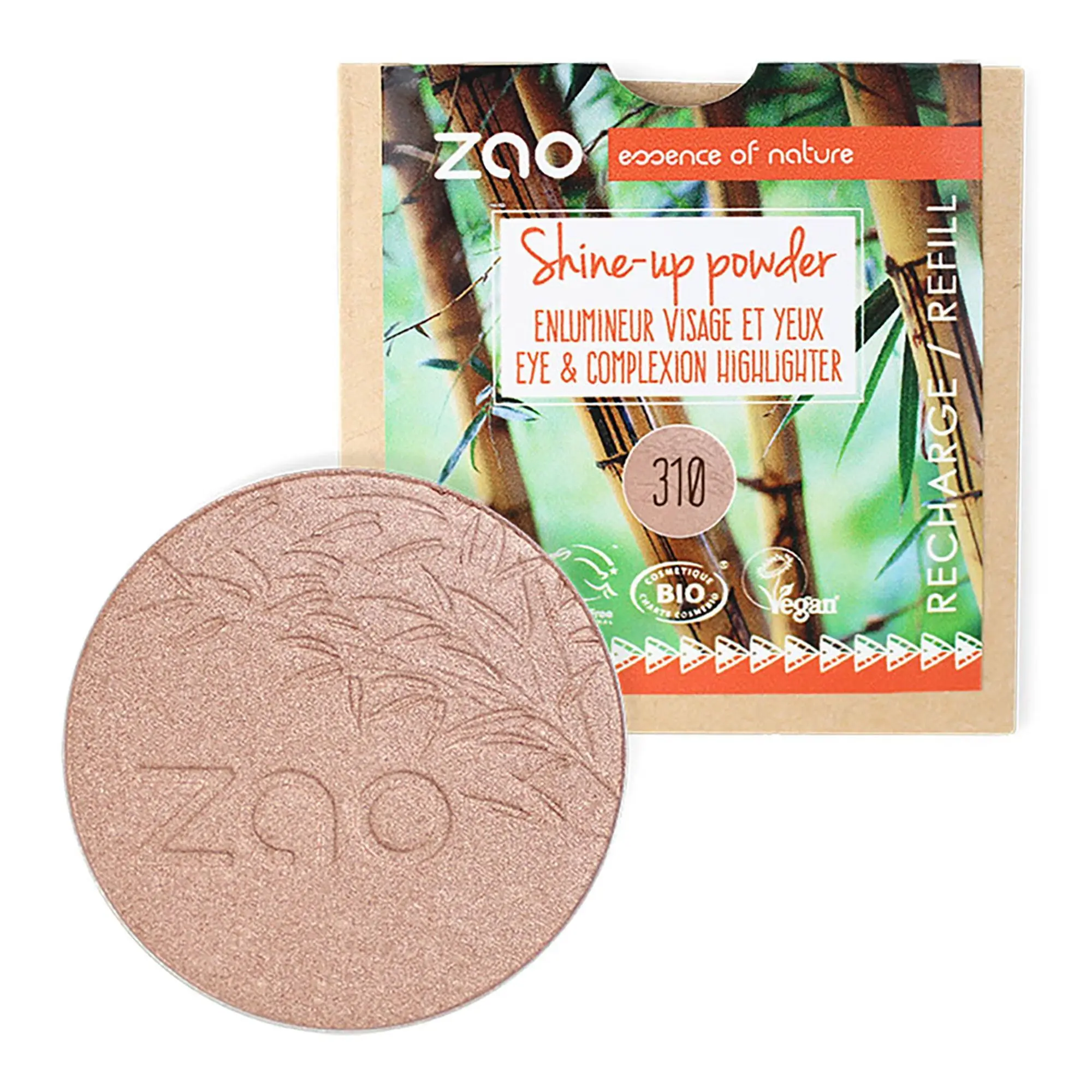 Zao Makeup - Recharge Shine-up Powder Bio, vegan et rechargeable Champagne Rosé - Illuminateur