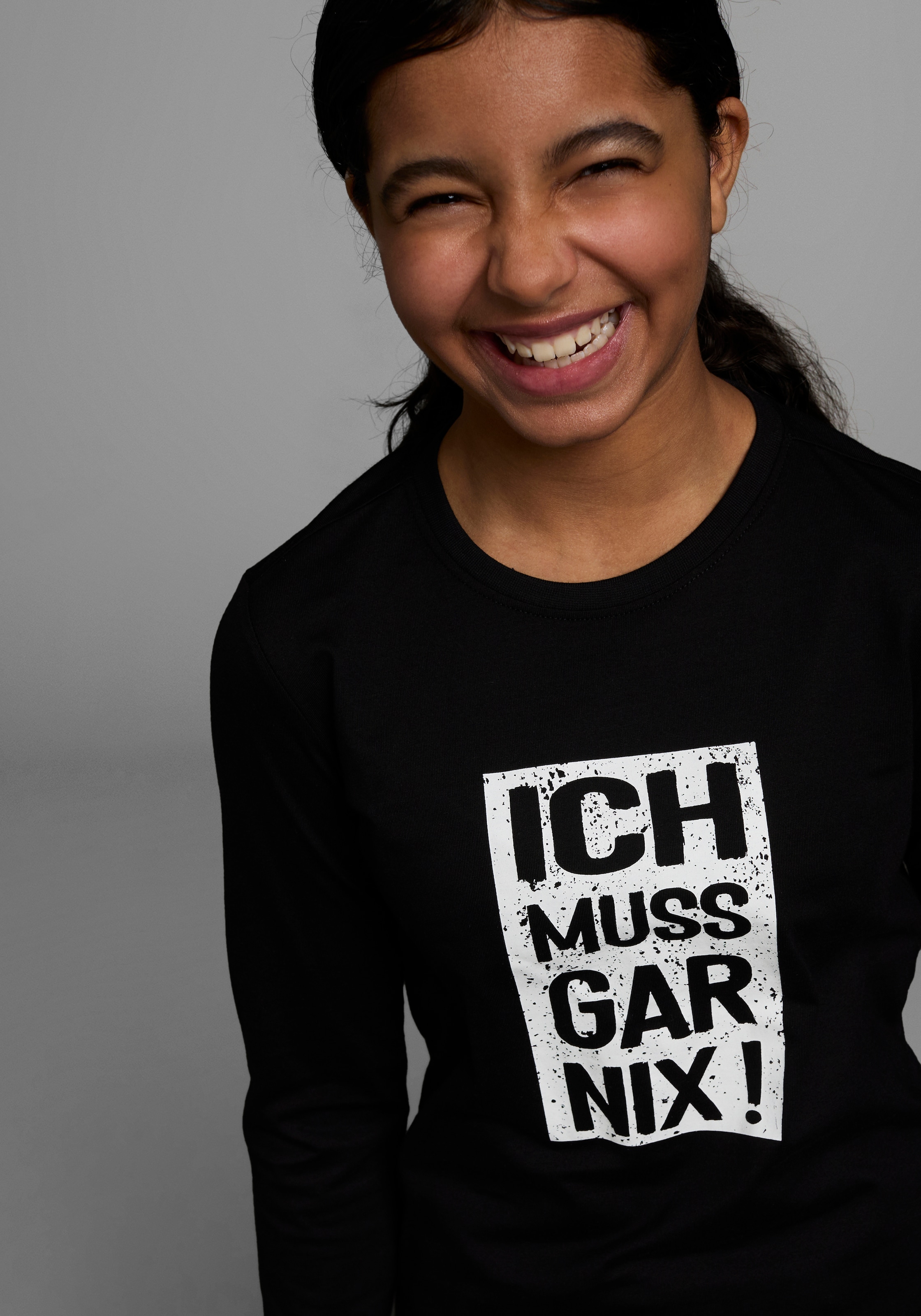 KIDSWORLD Langarmshirt »Ich muss gar nix!«, Langarm,  Basic-Passform,  bedruckt,  Rundhalsausschnitt