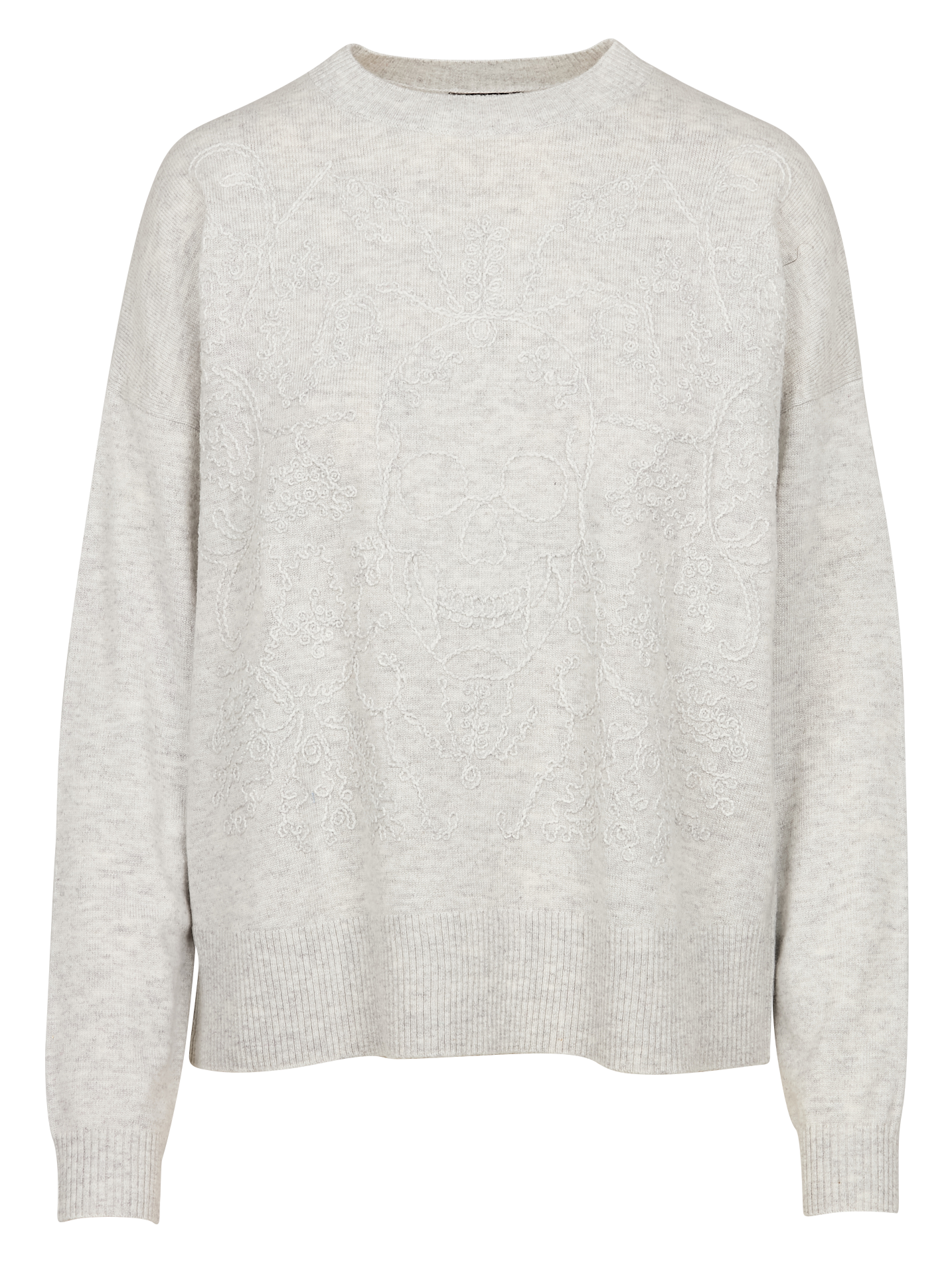 Pull droit col rond brodé en maille mélangée | Gris