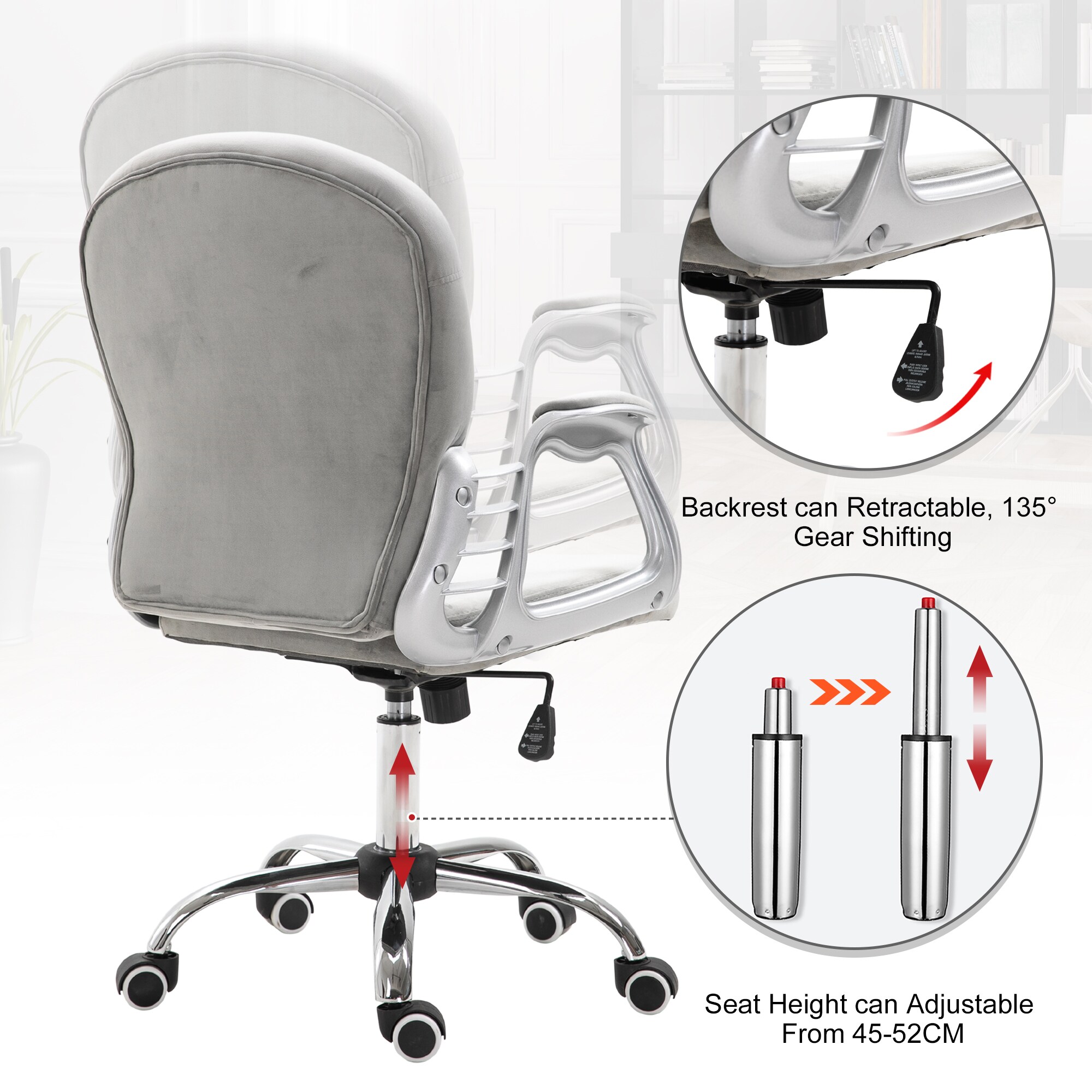 HOMCOM Drehstuhl im eleganten Design grau 60,5 x 59,5 x 95-105 cm (BxTxH)