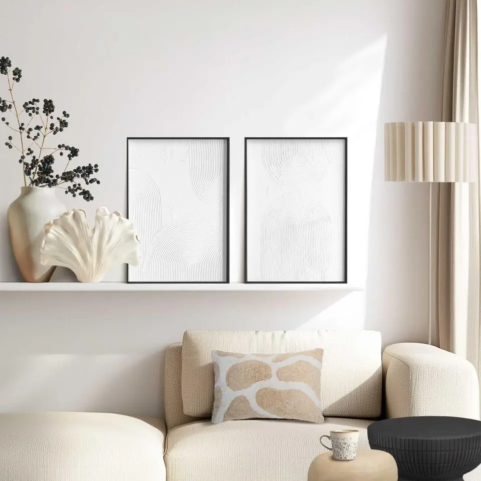 Abstracte wanddecoratie set met structuur Zwart-Wit Evenwicht - 40x30cm