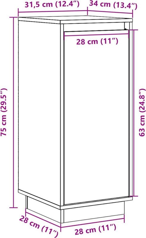 vidaXL - Dressoir - Massief Grenenhout - 31,5x34x75 cm