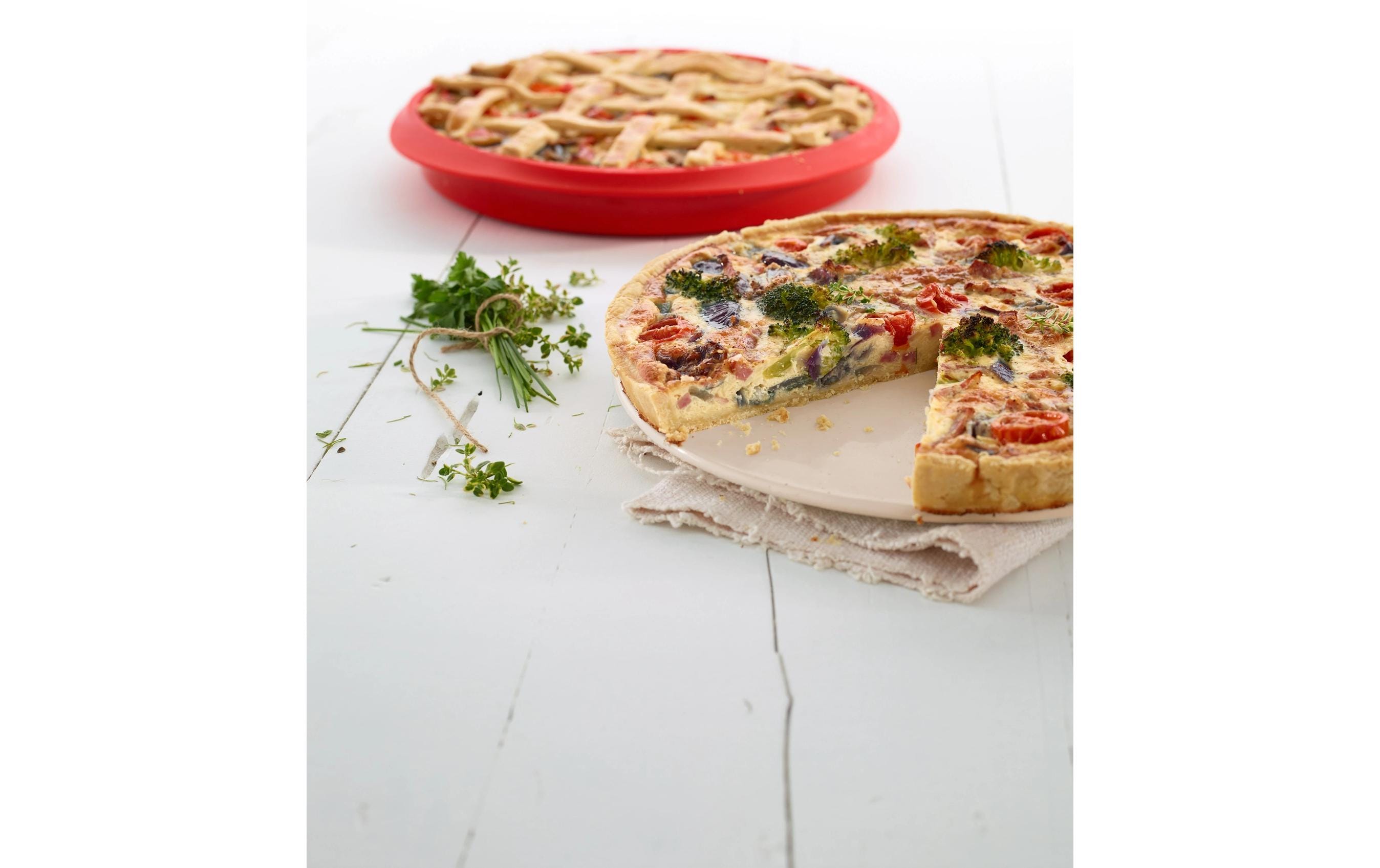Quiche-Backform ø 28 cm, Rot / WeissQuicheform mit Keramikplatte