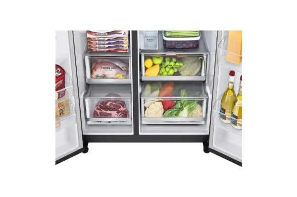 LG GSLV71MCLE - Køleskab/fryser - side-by-side med vanddispenser, isdispenser - Wi-Fi - bredde: 91.3 cm - dybde: 73.5 cm - højde: 179 cm - 635 liter - Klasse E - matsort stål