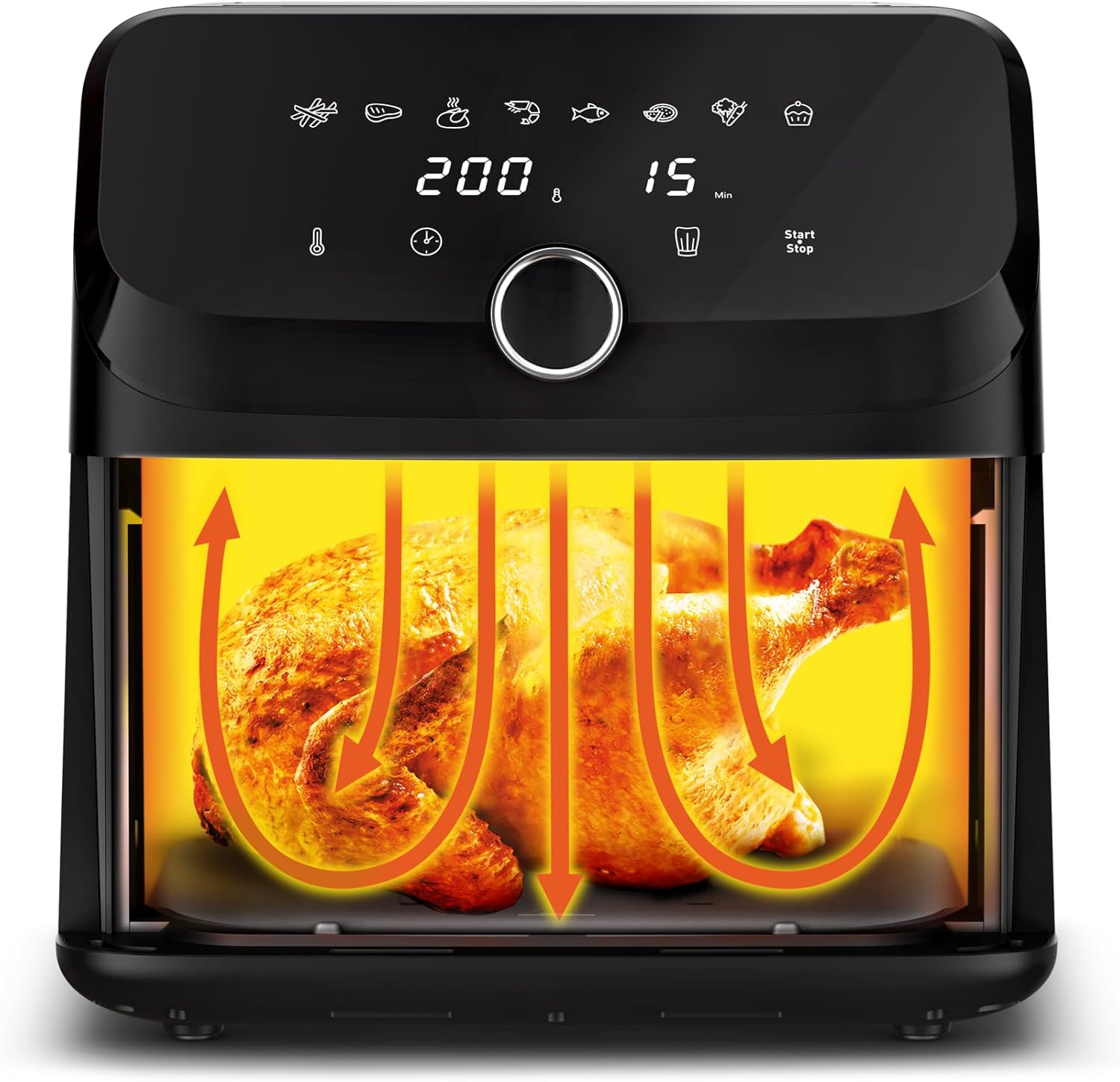Tefal Easy Fry Mega Heißluftfritteuse, 7,5 Liter Fassungsvermögen, bis zu 8 Personen, 99% weniger Fett, 8 automatische Gareinstellungen, digitales Display, spülmaschinengeeignet, Schwarz, EY8558E0