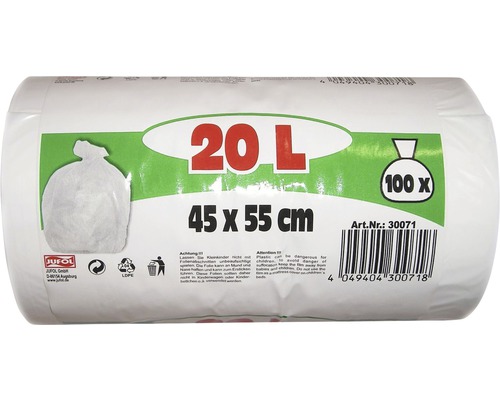 Witte vuilniszakken, 20 liter, 100 stuks