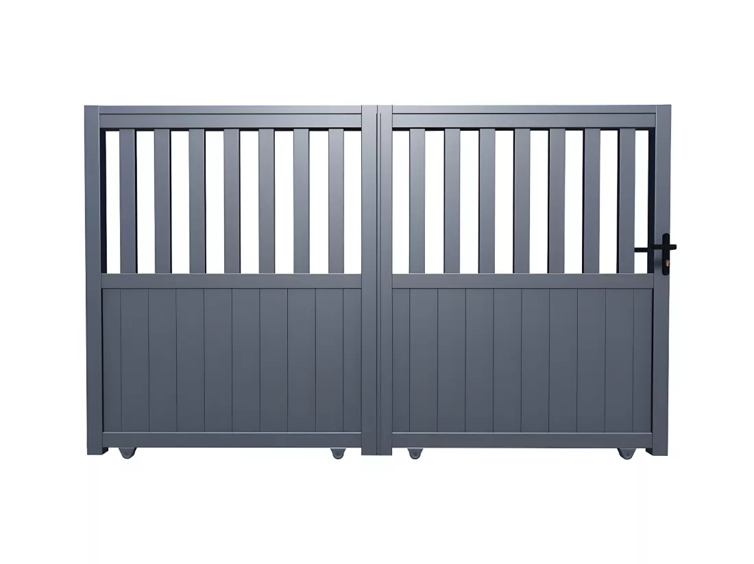 Portail coulissant aluminium semi ajouré L343 x H149 cm anthracite TARNOS II