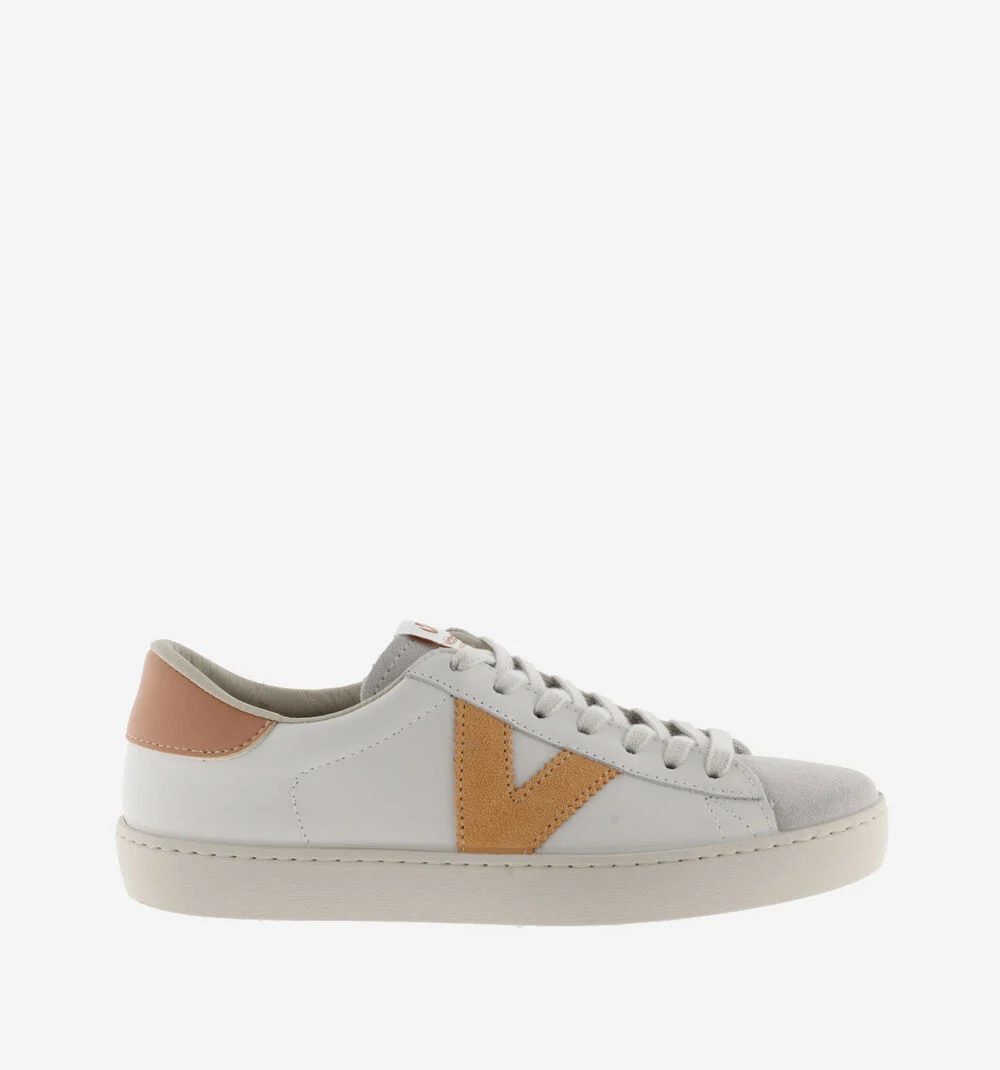 BERLÍN CUIR & CUIR FENDU Baskets blanches unisexes en cuir MELOCOTON