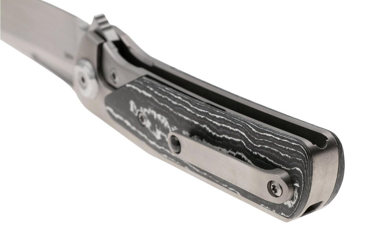 Liong Mah Warrior 3 Satin Böhler M390, Titanium White Storm FatCarbon Inlay, zakmes